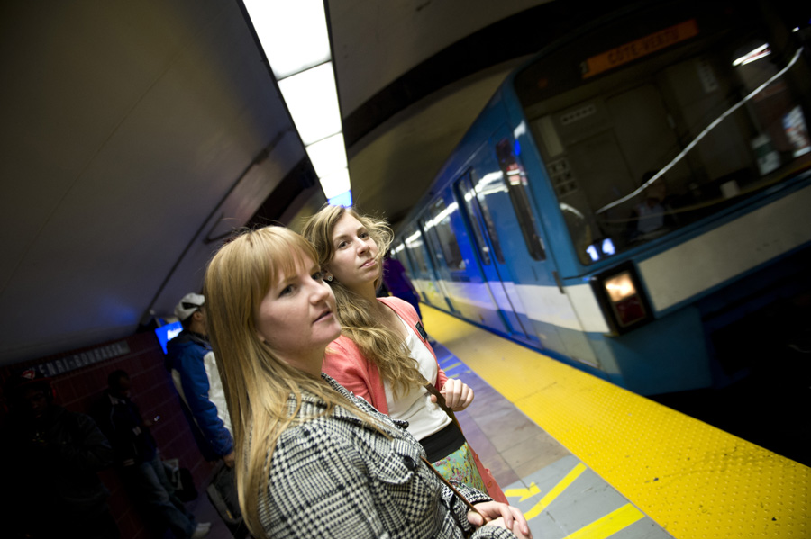 Sister Landeen & sister Smith waiting for the metro.
