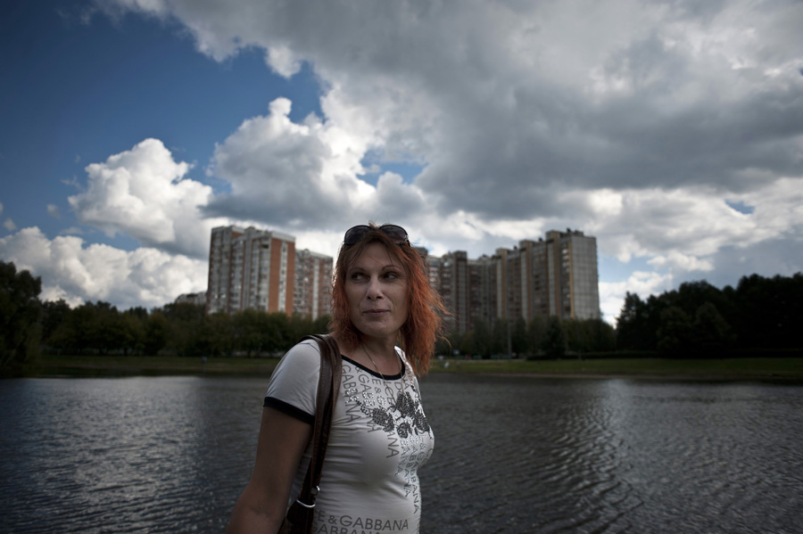 Vika walking in her neighborhood in northern Moscow.